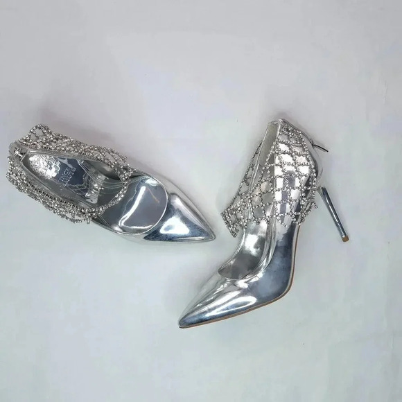 NIB Vince Camuto Silver Metallic Crystal Heels sz 9M/40 - Picture 3 of 10